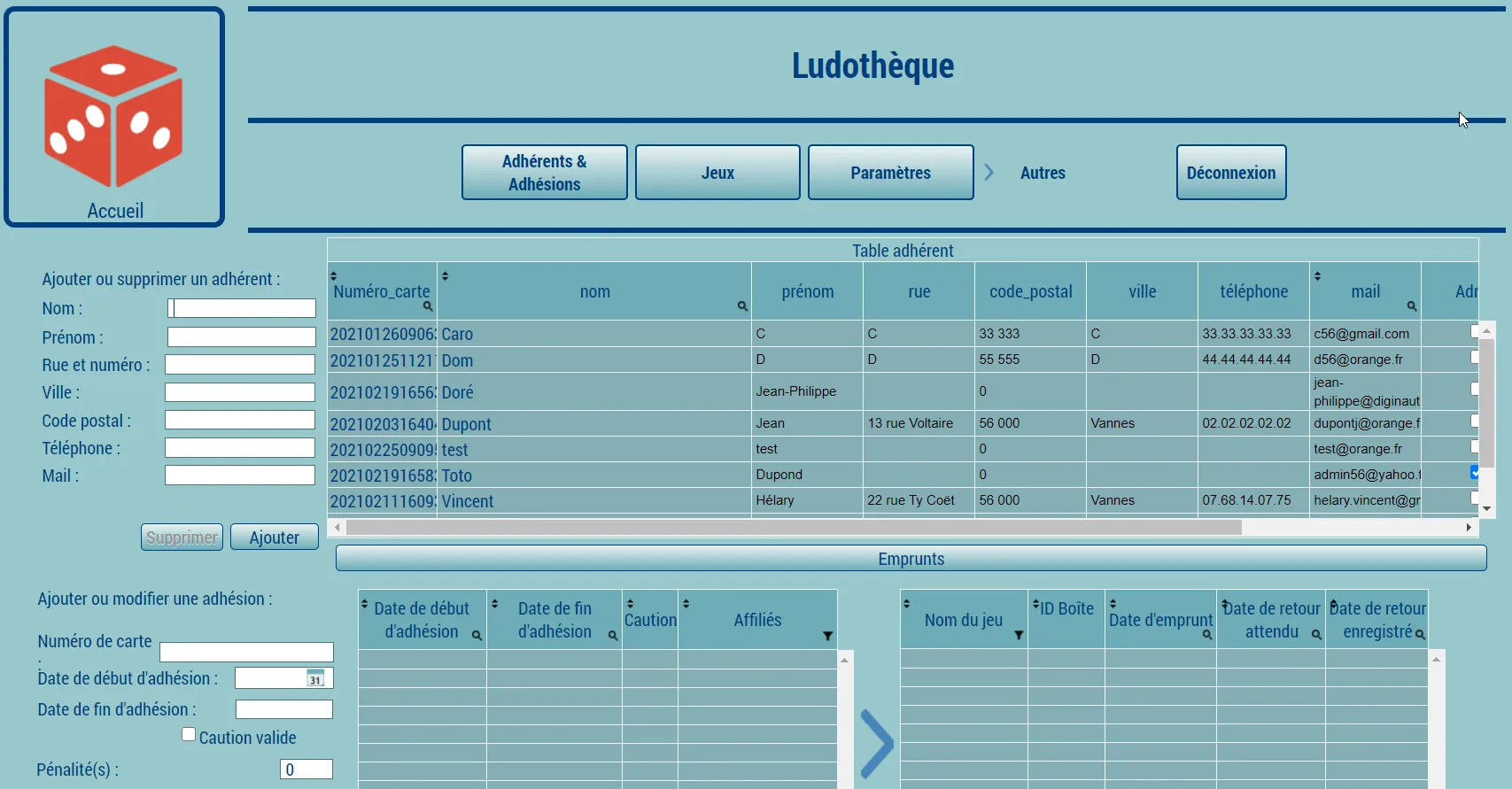 Gestion des adhérents et adhésions